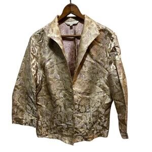 Connie Roberson gold jacket coat blazer floral pattern size Large made in USA
